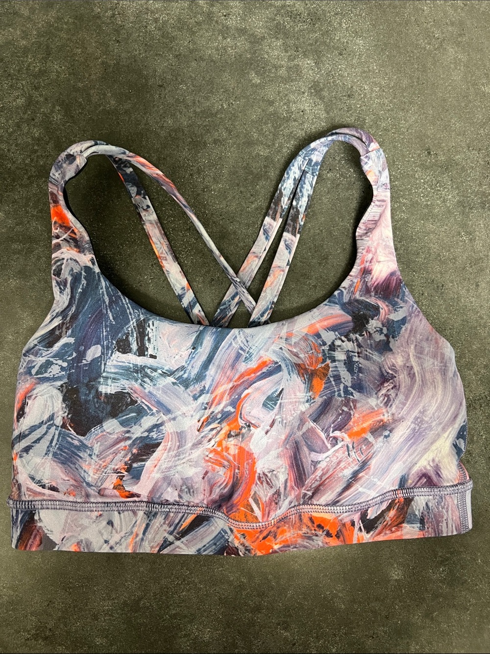 Lululemon- Abstract Paint-Print Strappy Sports Bra — Orange & Purple